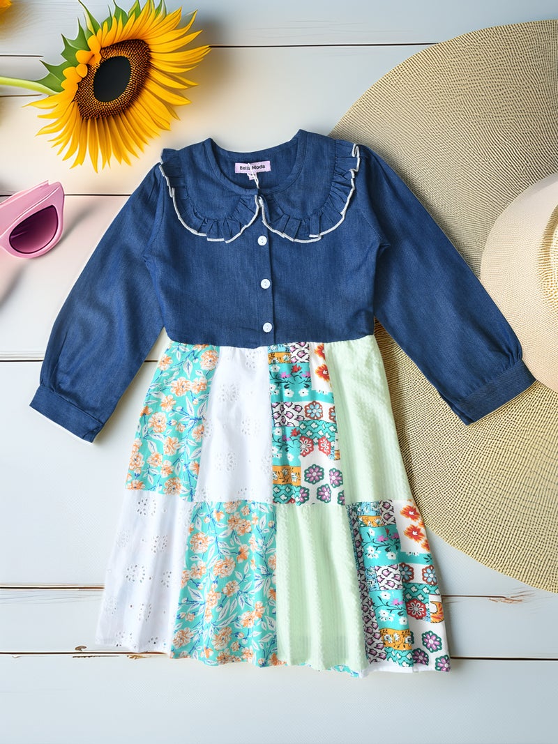 Bella Moda Denim Floral Dress for Girls